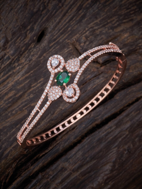 

Kushal's Fashion Jewellery Women Rose Gold Plated & Green Studded Kada Bracelet