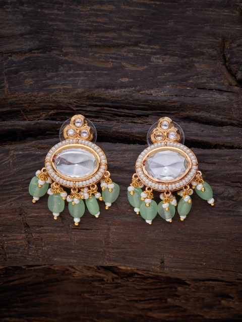 

Kushal's Fashion Jewellery Sea Green Oval Chandbalis Earrings