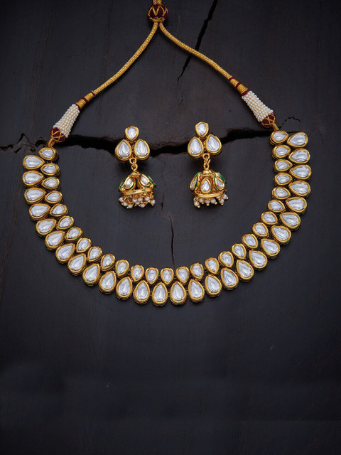

Kushal's Fashion Jewellery Gold-Plated White Stone Studded Jewellery Set