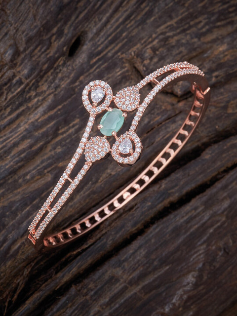 

Kushal's Fashion Jewellery Women Rose Gold & Sea Green Cubic Zirconia Rose Gold-Plated Kada Bracelet