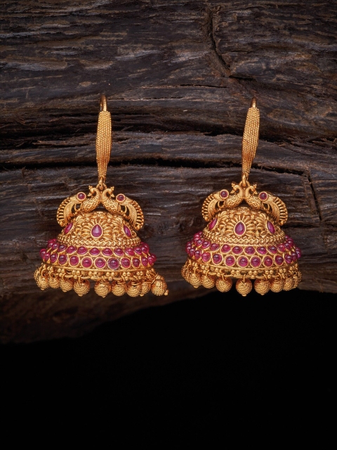 

Kushal's Fashion Jewellery Red Peacock Shaped Jhumkas Earrings