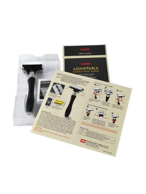 

FEATHER Japan Adjustable Der-A Butterfly Doors Double Edge Safety Razor With 2 Feather Blades, Black