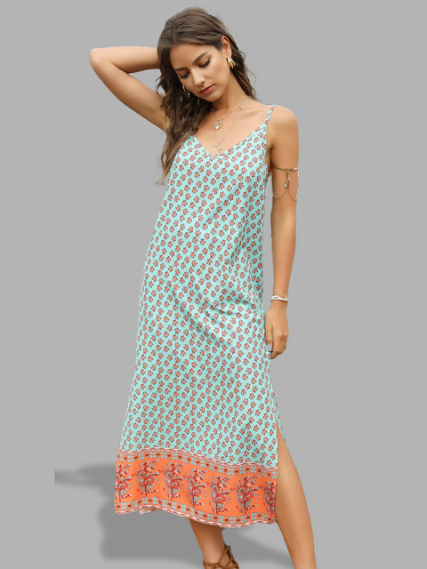 

JC Collection Green Floral Printed A-Line Midi Dress