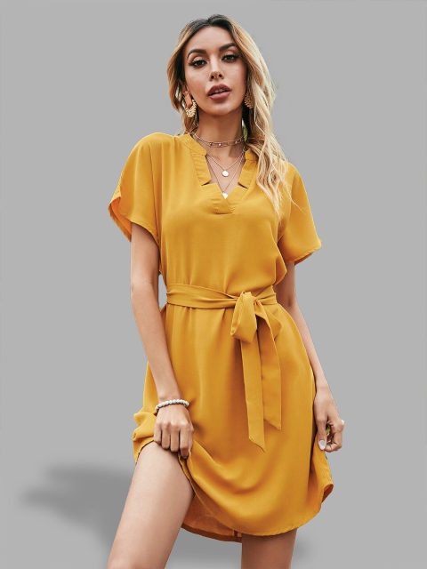 

JC Collection Yellow Solid Fit and Flare Dress