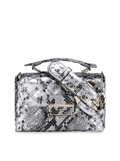 

Da Milano Silver-Toned Animal Textured Leather Structured Satchel