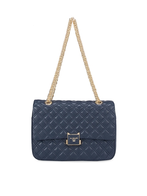 

Da Milano Blue Textured Leather Structured Shoulder Bag with Quilted