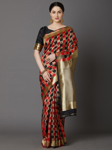 

KALINI Red & Black Ethnic Motifs Banarasi Saree