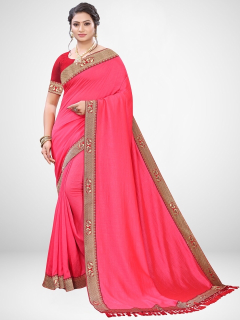 

KALINI Pink & Red Silk Blend Saree