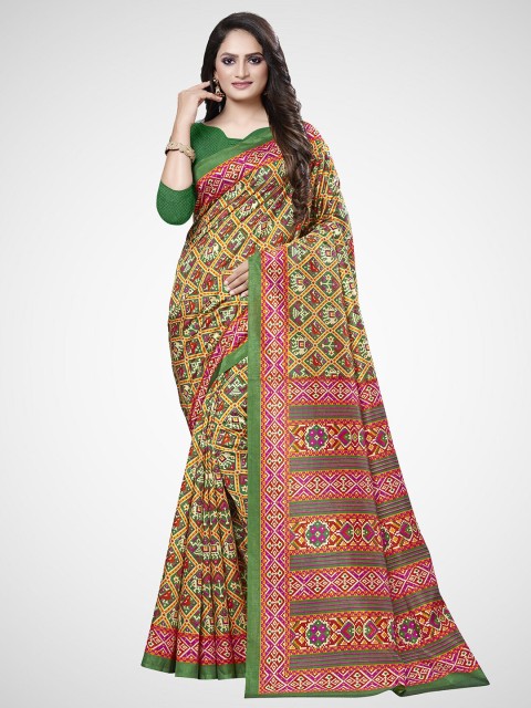 

KALINI Green & Pink Ethnic Motifs Silk Blend Saree