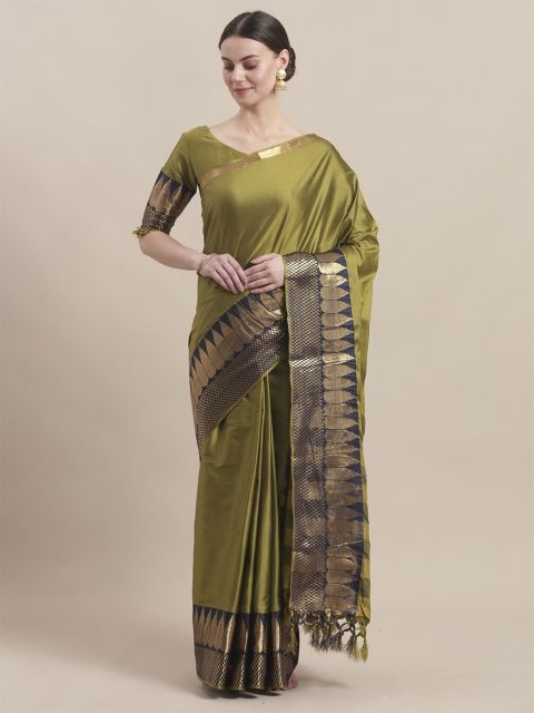 

KALINI Olive Green & Navy Blue Silk Blend Saree