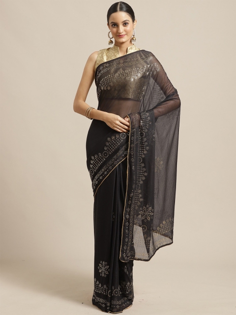 

KALINI Black & Gold-Toned Embellished Saree