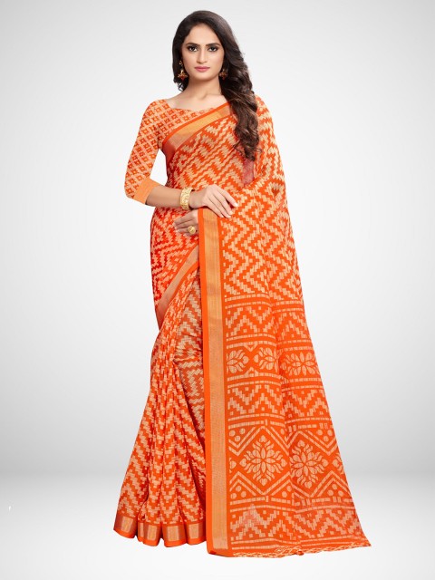 

KALINI Orange & Gold-Toned Printed Saree