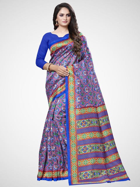 

KALINI Blue & Green Ethnic Motifs Patola Silk Saree