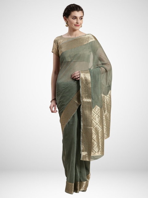 

KALINI Olive Green & Gold-Toned Ethnic Motifs Saree