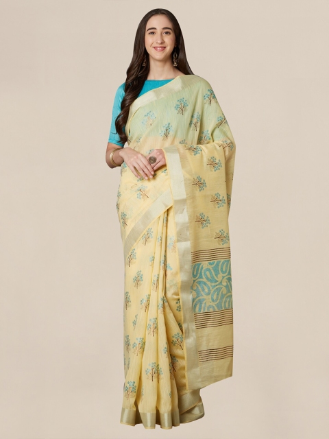 

KALINI Yellow & Blue Floral Saree