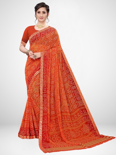 

KALINI Orange & Cream-Coloured Bandhani Zari Pure Georgette Saree