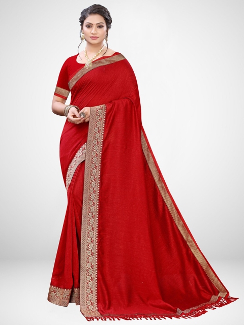 

KALINI Red & Silver-Toned Silk Blend Saree