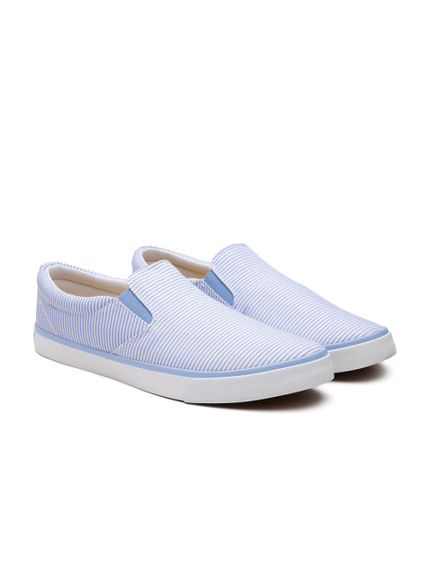 

United Colors of Benetton Men Blue Striped Slip-Ons