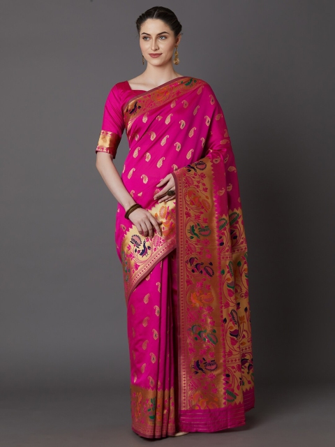 

KALINI Pink & Gold-Toned Woven Design Silk Blend Saree