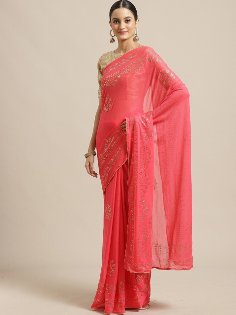 

KALINI Pink & Gold-Toned Embellished Saree