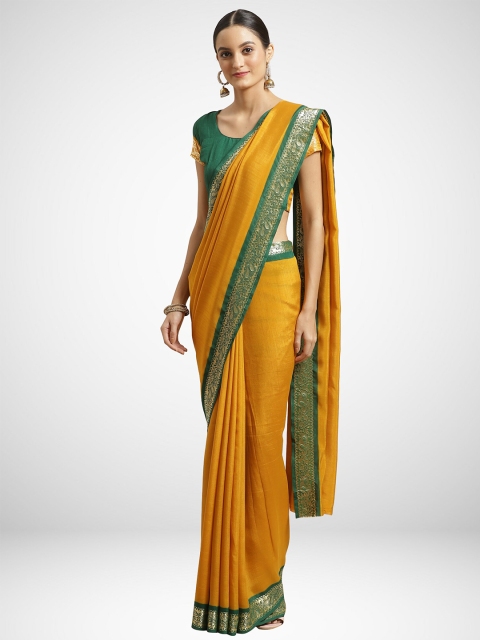 

KALINI Mustard & Green Woven Design Saree