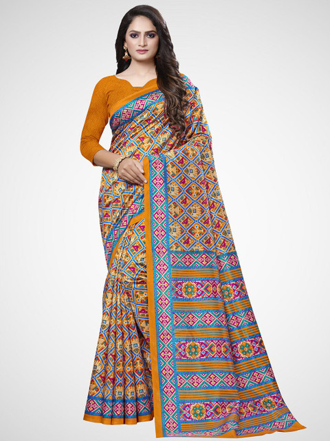 

KALINI Mustard & Blue Ethnic Motifs Silk Blend Saree