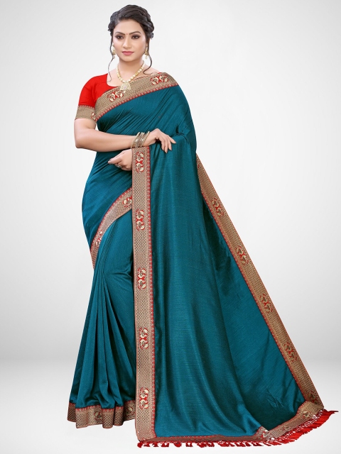

KALINI Teal & Red Silk Blend Saree