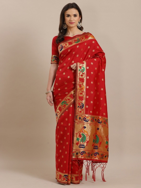 

KALINI Red & Green Woven Design Zari Silk Blend Saree