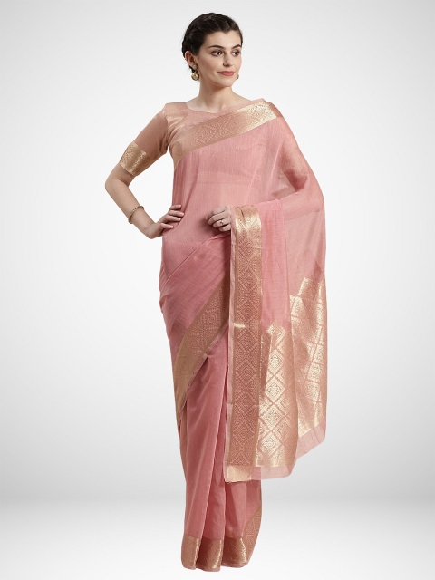 

KALINI Pink & Gold-Toned Linen Blend Saree