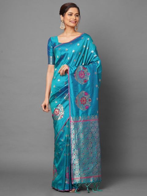 

KALINI Teal Ethnic Motifs Zari Silk Blend Saree