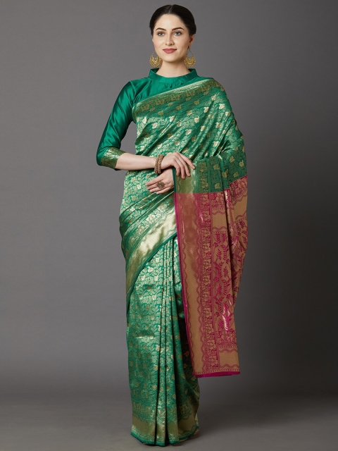 

KALINI Green & Magenta Woven Design Zari Silk Blend Saree