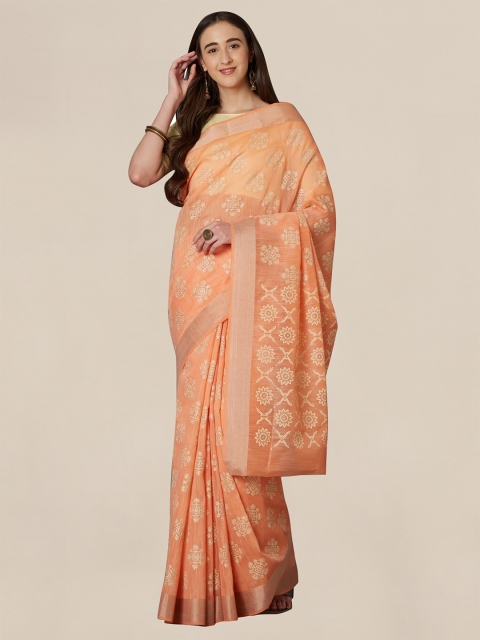 

KALINI Orange & Beige Ethnic Motifs Printed Zari Saree
