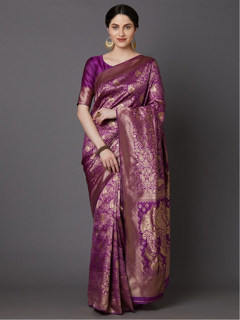 

KALINI Purple & Gold-Toned Woven Design Zari Silk Blend Saree