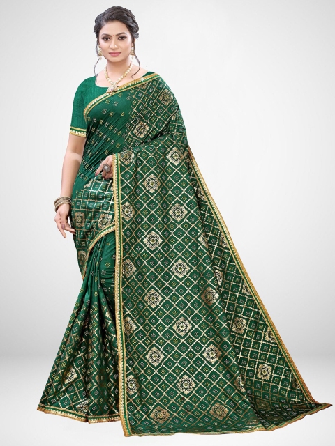 

KALINI Green & Gold-Toned Woven Design Zari Silk Blend Saree