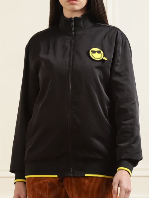 

Karl Lagerfeld Women Black Lightweight Sporty Jacket with Patchwork