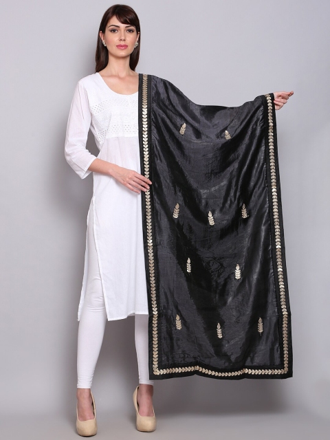 

Miaz Lifestyle Black & Golden Ethnic Motifs Woven Design Dupatta with Gotta Patti