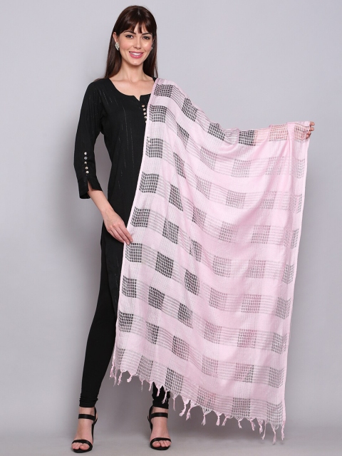 

Miaz Lifestyle Pink Checked Pure Cotton Leheriya Dupatta with Sequinned