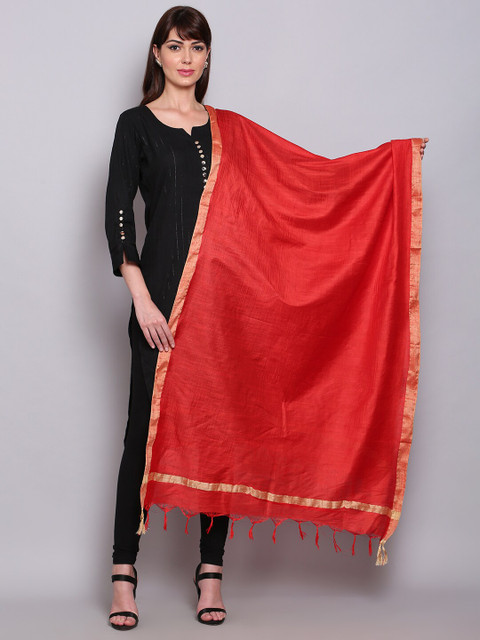 

Miaz Lifestyle Red & Gold-Toned Pure Cotton Tussar Dupatta