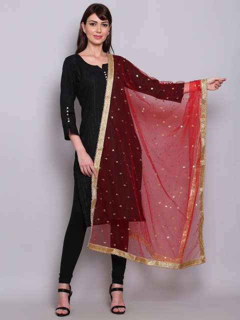 

Miaz Lifestyle Red & Gold-Toned Ethnic Motifs Organza Dupatta with Sequinned