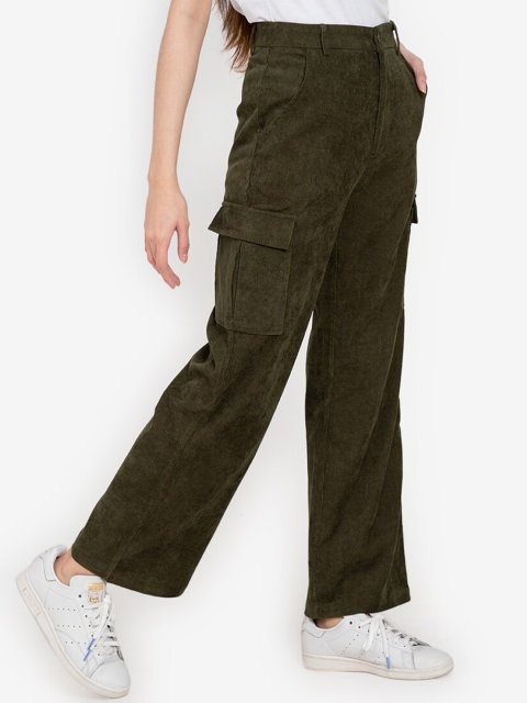 

ZALORA BASICS Women Olive Green Solid Wide Cargos Trousers