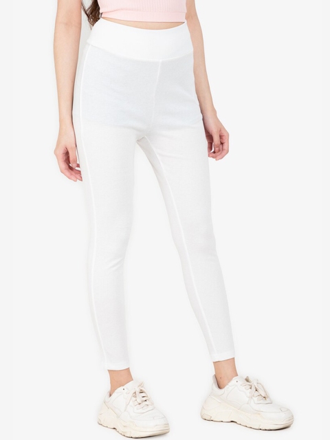 

ZALORA BASICS Women White Solid Slim Fit Leggings