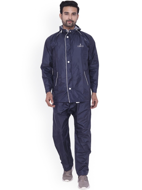 

THE CLOWNFISH Men Navy Blue Reversible Double Layer with Hood Rain Suit
