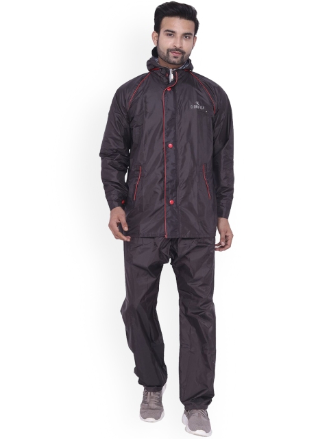 

THE CLOWNFISH Men Brown Waterproof Reversible Double Layer Hooded Raincoat