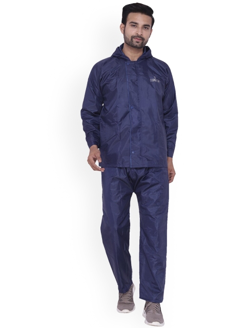 

THE CLOWNFISH Men Navy Blue Waterproof Reversible Double Layer Hooded Raincoat