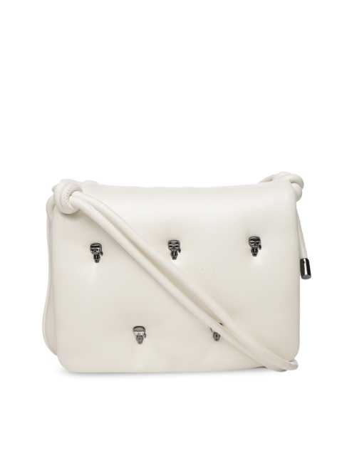 

Karl Lagerfeld Cream-Coloured Leather Structured Sling Bag