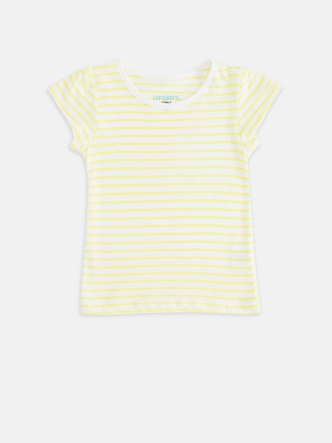 

Pantaloons Baby Girls Yellow & White Striped Cotton T-shirt