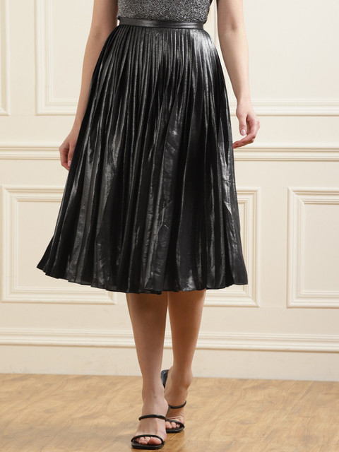 

Ted Baker Women Charcoal Grey Pleated Knee-Length Skirt