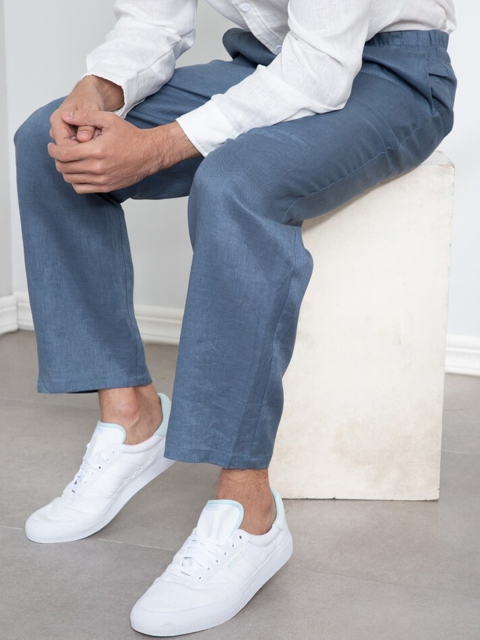 

ORIGIN BY ZALORA Men Blue Regular Fit Linen Trousers