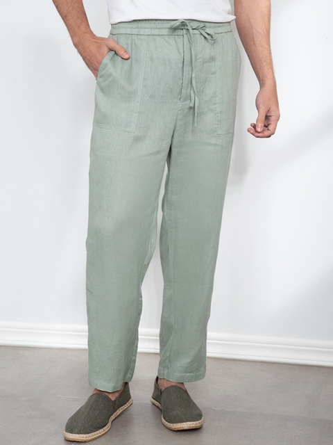 

ORIGIN BY ZALORA Men Grey Solid Pure Linen Trousers