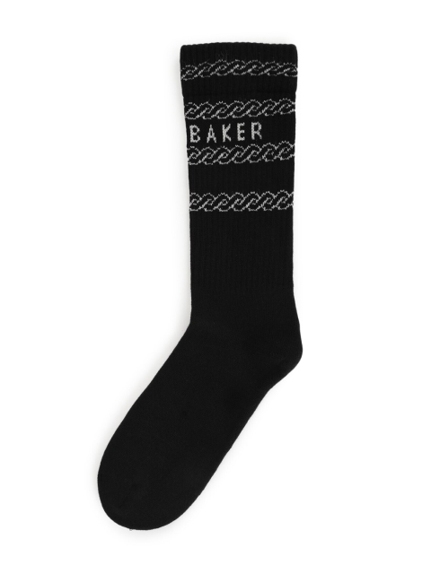 

Ted Baker Men Black & White Striped Cotton Calf-Length Socks